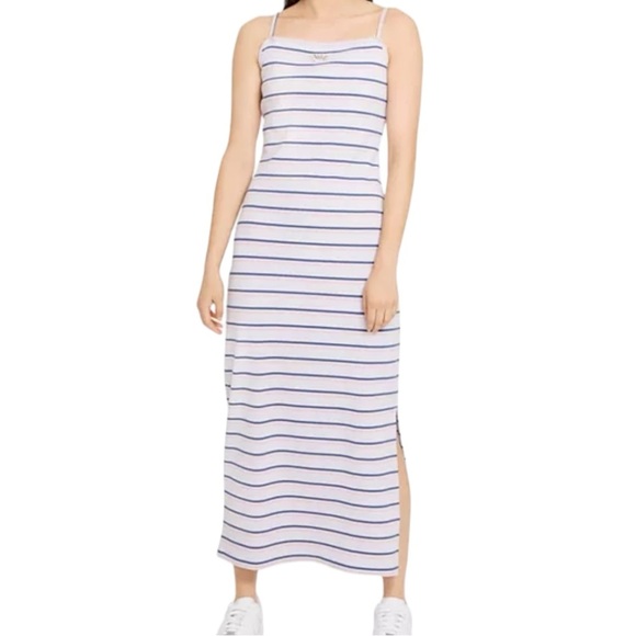 Nike Plus Femme Striped Casual Sporty Maxi Dress Violet Purple Striped - Picture 3 of 13